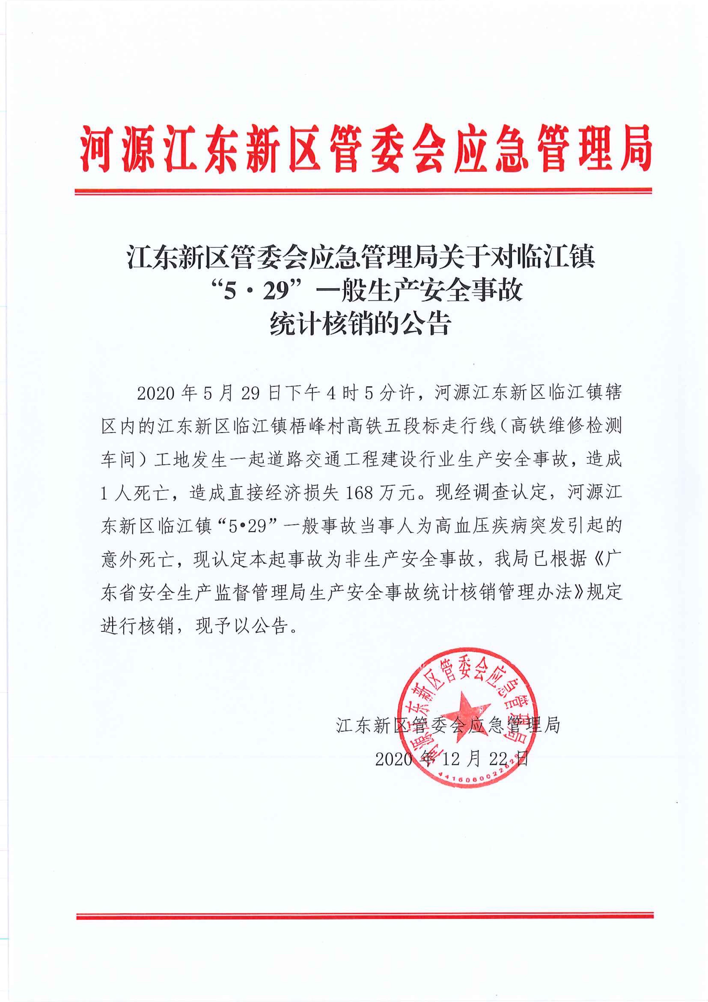 红头（公告）江东新区管委会应急管理局关于对临江镇“5.29”一般生产安全事故统计核销的公告  12:22:2020.jpeg